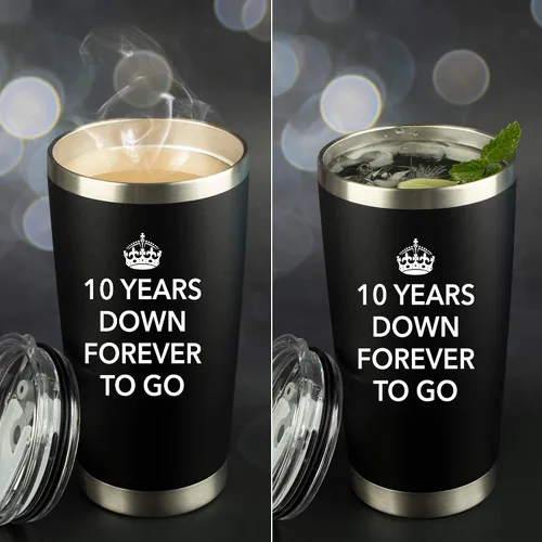 Vista 8 de 10 aniversario para él Vaso de viaje de acero de 20 onzas para café o bebidas frías 10.º décimo mejor regalo de taza de boda para hombres, su