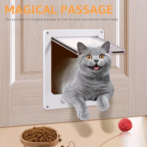 Vista 3 de ZHAZHAMO - Puerta interior de plástico blanco para gatos, fácil de instalar, puerta para gatos interior, puerta para mascotas mejorada con solapa