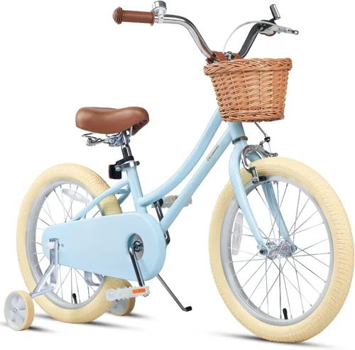 Vista 24 de Petimini Vintage Kids Bike for Girls, 12–20 Inch Classic Bicycle with Wicker Basket & Bell, High Tensile Steel Frame, Training Wheels (12–18”), 85%