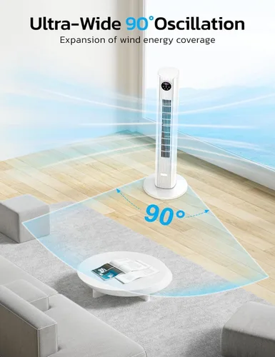 Vista 3 de ZAFRO Ventilador de torre para dormitorio, ventilador oscilante de 90° con 4 modos, 3 velocidades, velocidad de 25 pies/s, temporizador de 12 horas