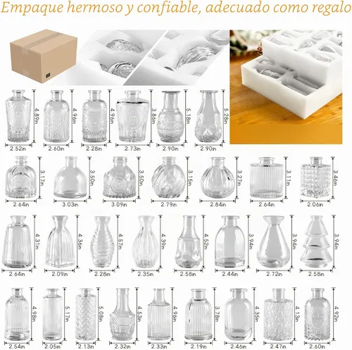 Vista 3 de Jarrones de Vidrio para Capullos en Juego a Granel de 30 Piezas, Pequeños Jarrones de Vidrio para Flores como Centros de Mesa de Boda para Mesas