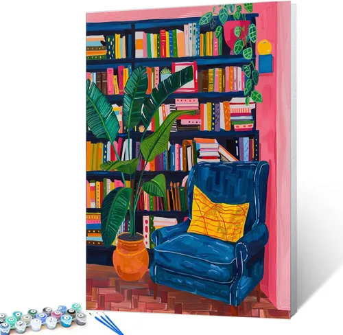 Vista 21 de Aihonmin Estantería 6 Pack Pintar por Números para Adultos Libros Pintura DIY sobre Lienzo con Pinceles Pigmento Manualidades DIY Pintura Acrílica