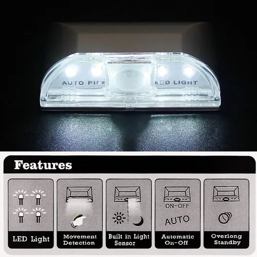 Vista 6 de Paquete de 2 luces de ojo de cerradura, IR PIR con sensor de movimiento automático para puerta, cocina, escaleras, etc. (blanco)