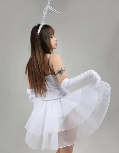 Vista 6 de Mobbunny Body de cosplay de conejito de novia de Halloween con guantes, diadema y gargantilla de conejito