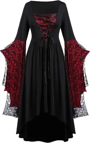Vista 2 de UODSVP Vestido de Halloween para mujer talla grande con encaje de calavera vestido de moda