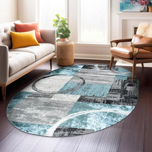 Vista 32 de Rugshop - Alfombra contemporánea con diseño abstracto de círculos, alfombra con respaldo de yute para entrada, cocina o habitación pequeña, marrón