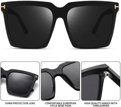 Vista 4 de Braylenz Gafas de sol cuadradas de gran tamaño para mujeres y hombres, a la moda, lujosas, con marco grande