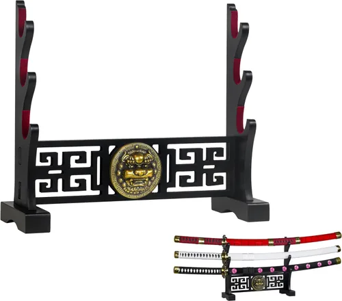 Vista 7 de Soporte para espada Logest - 4 opciones de niveles disponibles - Elaborado con madera, soporte para katana - Acabado en negro con cabeza de león