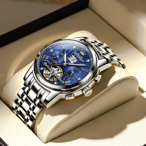 Vista 46 de OLEVS Relojes automáticos para hombre, oro de lujo, vestido de diamantes de cuerda automática, esqueleto mecánico, Tourbillon, reloj de pulsera