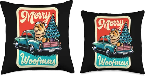 Vista 3 de BCC Chow Chow Shirts & Asian Dog Lover Gifts Chow Merry Christmas Tree Truck Dog X-Mas Woofmas - Almohada de 16 x 16 pulgadas, multicolor