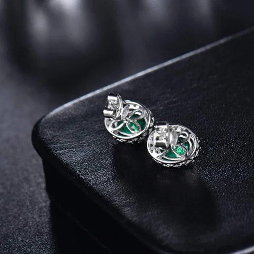 Vista 4 de Lanmi - Pendientes de oro blanco de 14 quilates con diamantes naturales de esmeralda para mujer