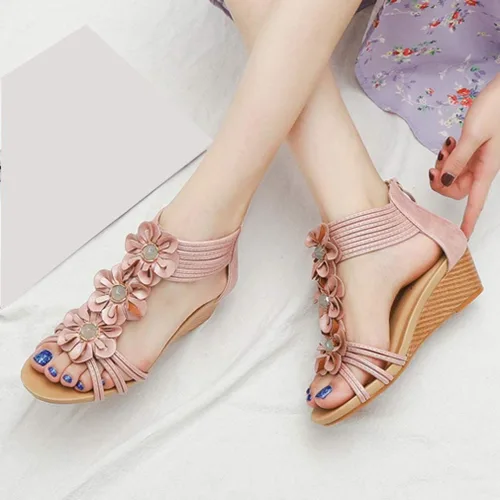 Vista 4 de SO SIMPOK Sandalias de cuña cómodas para mujer, estilo retro, para verano, playa, suaves