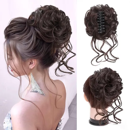 Vista 18 de Extensiones de cabello con clip de pinza para el cabello de moño, accesorios para el cabello para mujer, extensiones de cabello rizado