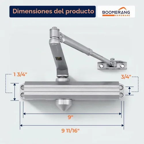 Vista 3 de Boomerang D4016 - Cierrapuertas comercial de diseño medio/resistente, múltiples opciones de montaje, cierrapuertas para zonas de alto tráfico, ADA