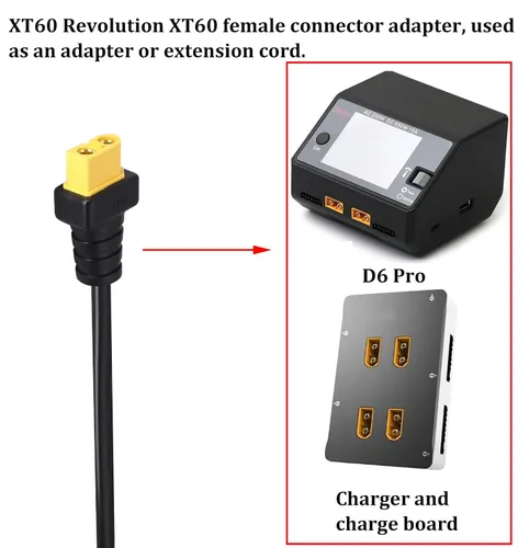 Vista 7 de Cable de extensión XT60 de 14 awg, XT60 macho a XT60 hembra, adaptador convertidor de extensión para RC FPV coche, avión, dron, batería Li-Po 1ft