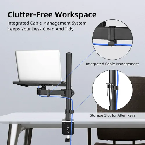 Vista 6 de Suptek Soporte de escritorio para portátil individual con bandeja para pantalla de computadora de 13 a 27 pulgadas, brazo de escritorio