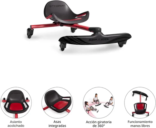 Vista 2 de Radio Flyer Stingray Patinete de conducción con deriva divertida para niños de 3 a 8 años, acción de giro de 360°, asiento ajustable para niños