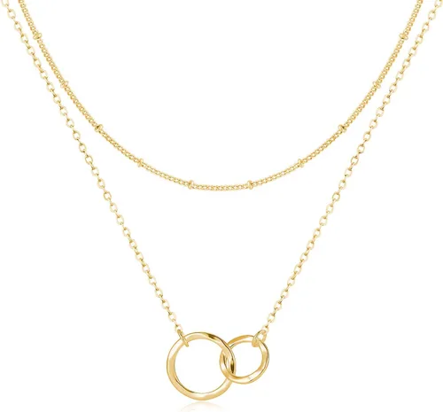 Vista 22 de Fettero - Collar con dije de oro, gargantilla en capas con moneda abierta, círculo de karma completo, luna creciente nueva, 14K oro chapado