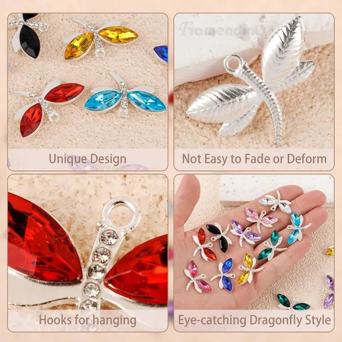 Vista 3 de Framendino Dije de libélula - Colgantes esmaltados de diamantes de colores mixtos para la fabricación de joyas