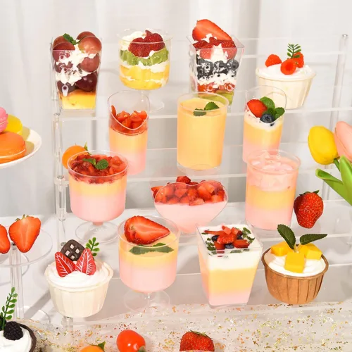 Vista 6 de 100 Pack Plastic Dessert Cups with Spoons, 5 oz Clear Small Mini Dessert Cups with Spoons, Dessert Shooter Cups for Party, Plastic Parfait Cup