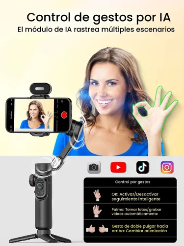 Vista 3 de AOCHUAN Versión XE AI, estabilizador gimbal para smartphone, seguimiento de IA sin aplicación, control de gestos, gimbal Inception de 360°