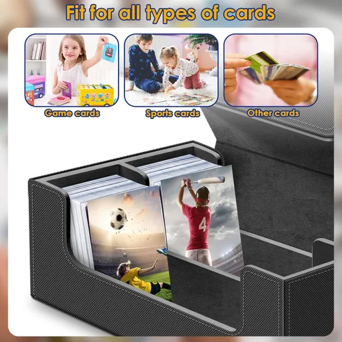 Vista 4 de Homthy Caja de almacenamiento de cubierta de 1200+ cartas para cartas de intercambio, caja de almacenamiento de cartas de cuero Commander