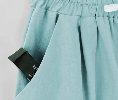 Vista 4 de Vcansion Bermudas de algodón con cintura elástica hasta la rodilla para mujer con cordón A#verde militar