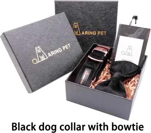 Vista 6 de ARING PET Collar de perro con corbatín, collares de terciopelo para perros con corbatín extraíble, collar de lazo ajustable para perros hembras