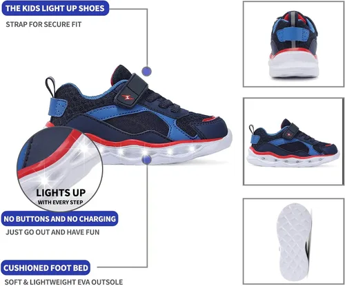 Vista 3 de Zapatos iluminados para niños y niñas, ligeros, con luces LED intermitentes, malla con purpurina, transpirables, adorables tenis para niños pequeños