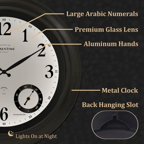 Vista 6 de Presentime & Co Jameson Reloj iluminado para interior/exterior de 24 pulgadas, casa de campo moderna, autoiluminado, impermeable, estación
