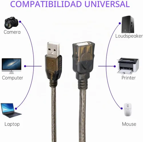 Vista 6 de Cable de extensión USB 2.0 tipo A macho a hembra repetidor activo de 50 pies, alta velocidad 480 Mbps Transparente negro