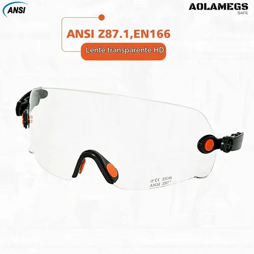 Vista 2 de Anteojos de seguridad ANSI Z87, accesorios de visera de casco duro de construcción OSHA, protector de ojos transparente y tintado integrado