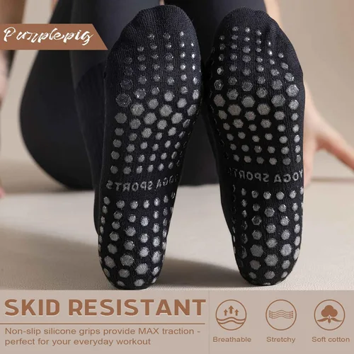Vista 3 de 3 pares de calcetines de agarre para pilates, calcetines de yoga antideslizantes para mujeres, pilates, barra pura, entrenamiento descalzo