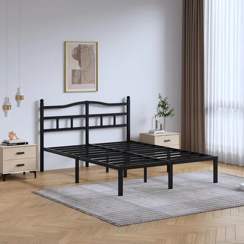 Vista 4 de SHOANED Marco de cama de metal de 14 pulgadas - Marco de cama de tamaño completo resistente con cabecero, plataforma de listones de acero básico