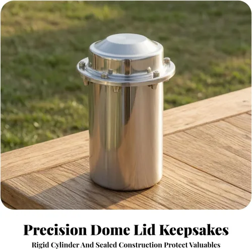Vista 7 de Time Storage Container Stainless Steel Cylinder Capsule for Valuables and Keepsakes with Brushed Silver and Circular Band for Drawer Shelf