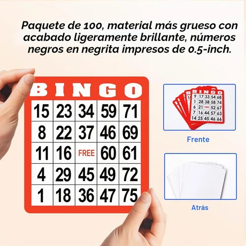 Vista 5 de GSE - Juego de cartas de bingo con números de fácil lectura, juego de 100 hojas de bingo reutilizables Reusable Paper Multi-Color Game Cards for