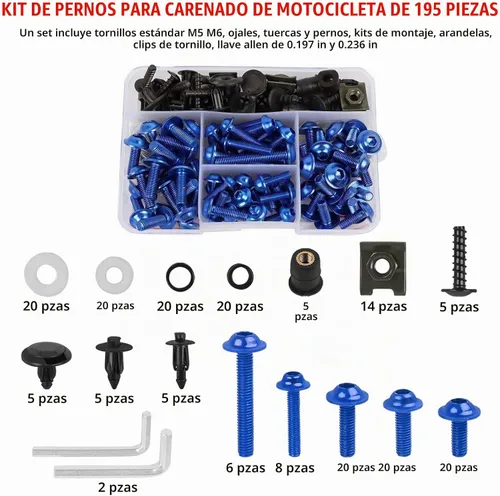 Vista 4 de CHIFUN Kit de pernos de carenado de motocicleta, 195 piezas de tornillos de aluminio M5 M6, kit surtido de arandelas de plástico, tuercas