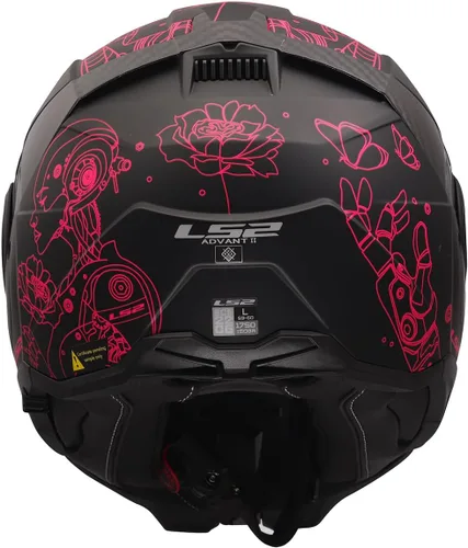 Vista 5 de Cascos LS2 Advant II - Casco modular para motocicleta con protector solar (Negro mate Sophia/Rosa - Talla L)