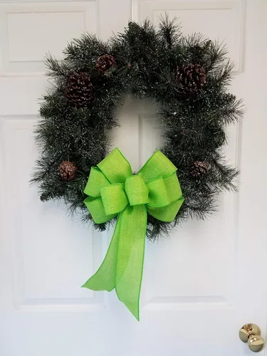 Vista 6 de 10" Lime Green Linen Wired Wreath Bow