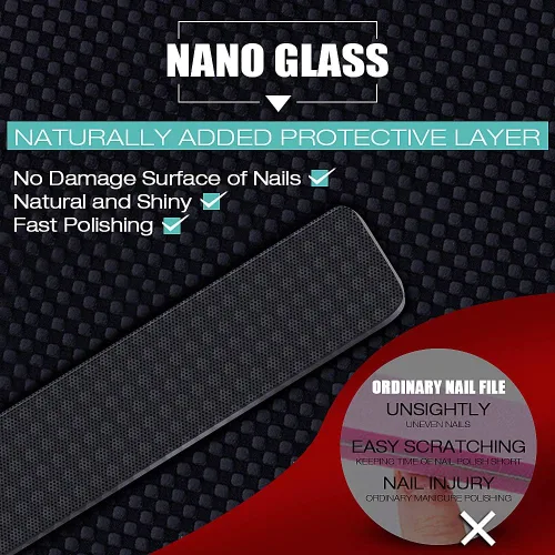 Vista 4 de Lima de uñas de cristal, 2 unidades de brillo de uñas de vidrio mejorado para uñas naturales, nano pulidor de uñas con estuche, kit de herramientas