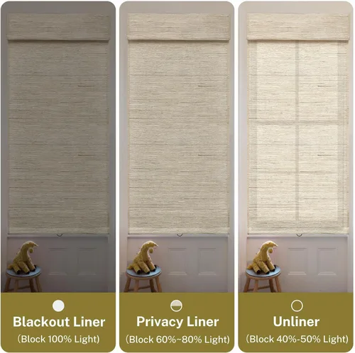 Vista 5 de Persianas romanas sin herramientas ni taladro, persianas inalámbricas para ventanas con oscurecimiento, tela natural tejida para privacidad