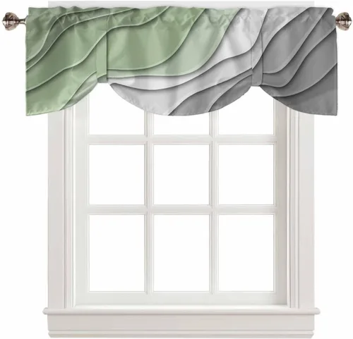 Vista 9 de Cenefa de amarre verde salvia, cenefa de ventana degradada verde y gris, diseño geométrico abstracto geométrico ajustable, cenefas con bolsillo