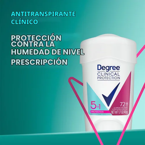 Vista 3 de Degree Protección clínica 5 en 1, paquete de 3 desodorantes antitranspirantes Prescription Strength 96H, sólido suave + desodorante