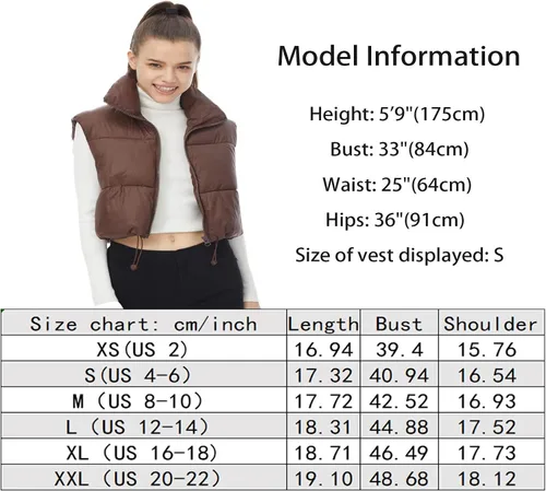Vista 7 de Chaleco acolchado de invierno para mujer, cuello alto, ligero, sin mangas, chaleco acolchado