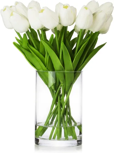 Vista 10 de ENOVA FLORAL 20 cabezas de tulipanes artificiales de tacto real para decoración de mesa de comedor, boda, decoración de granja (verde)