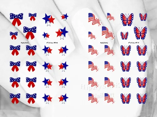 Vista 3 de Calcomanías de arte de uñas, calcomanías de transferencia de uñas, 48 unidades, vacaciones del 4 de julio, cinta de bandera estadounidense, arco