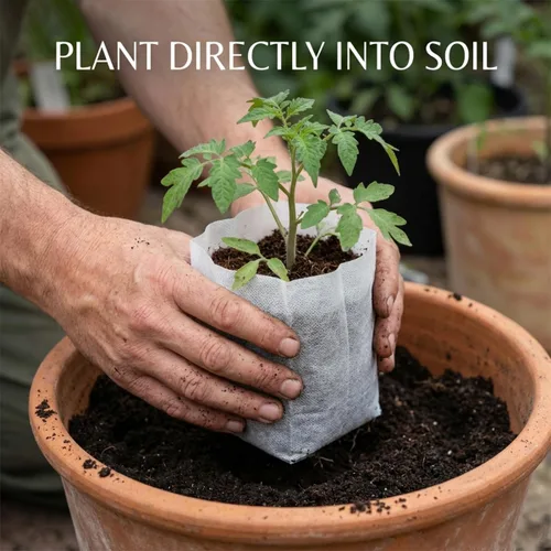 Vista 5 de gardtree Bolsas para vivero de plantas de 7.8" x 8.6" 100 unidades, bolsas de cultivo de plantas biodegradables de tela no tejida, macetas Blanco