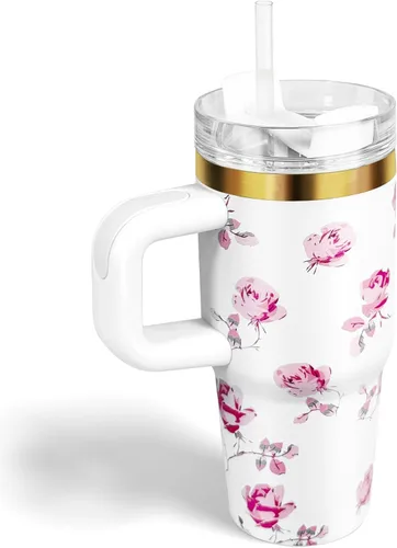 Vista 9 de Vaso de 14 oz con asa y pajita, vaso de 14 oz para niños con tapa y pajita, vasos de acero inoxidable para niños, para deportes al aire libre