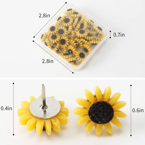 Vista 6 de 40 pines de girasol para pulgar, tachuelas decorativas de corcho con flores para tablón de anuncios, fotos, mapas de pared y otras oficinas