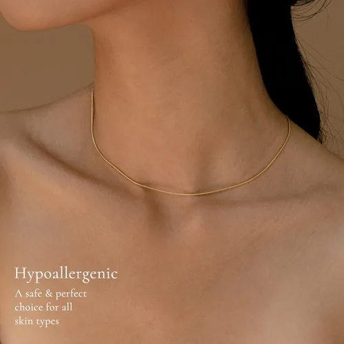 Vista 2 de DEARMAY - Collares de oro bañado de 14 quilates para mujer, delicado collar de gargantilla de espiga de oro, collar de serpiente en capas finas